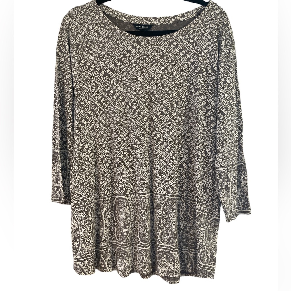 Patterned Tan and Cream Women's Top